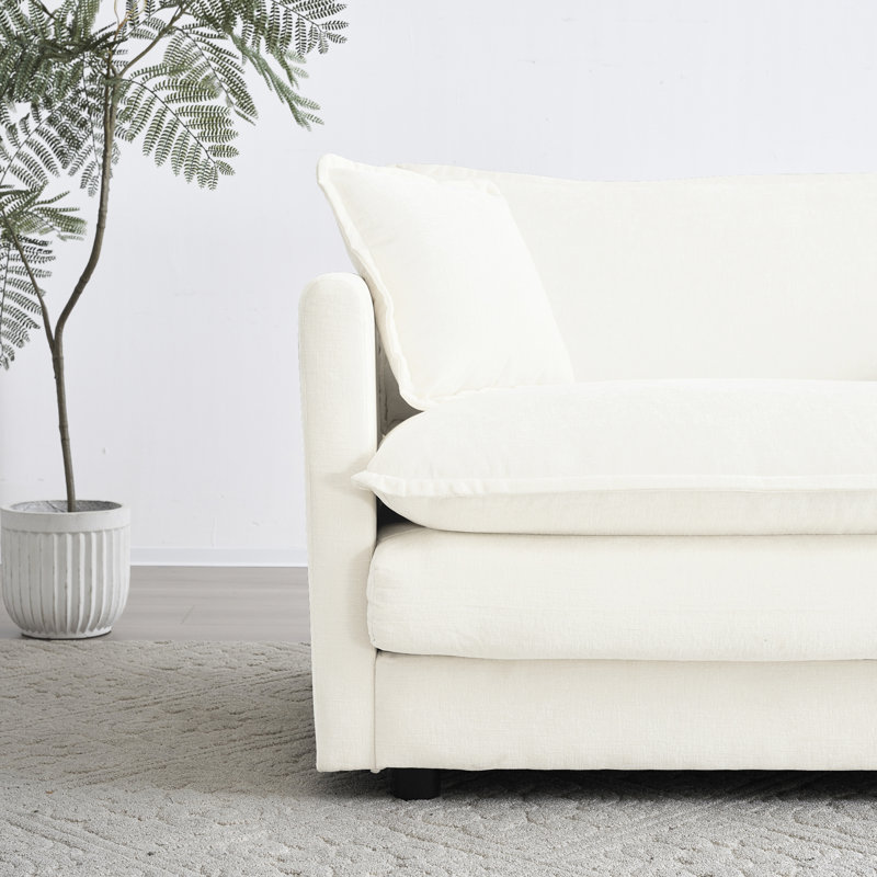 Blanc confortable avec chenille et intérieur en bois massif revêtu de tissu à 4 places