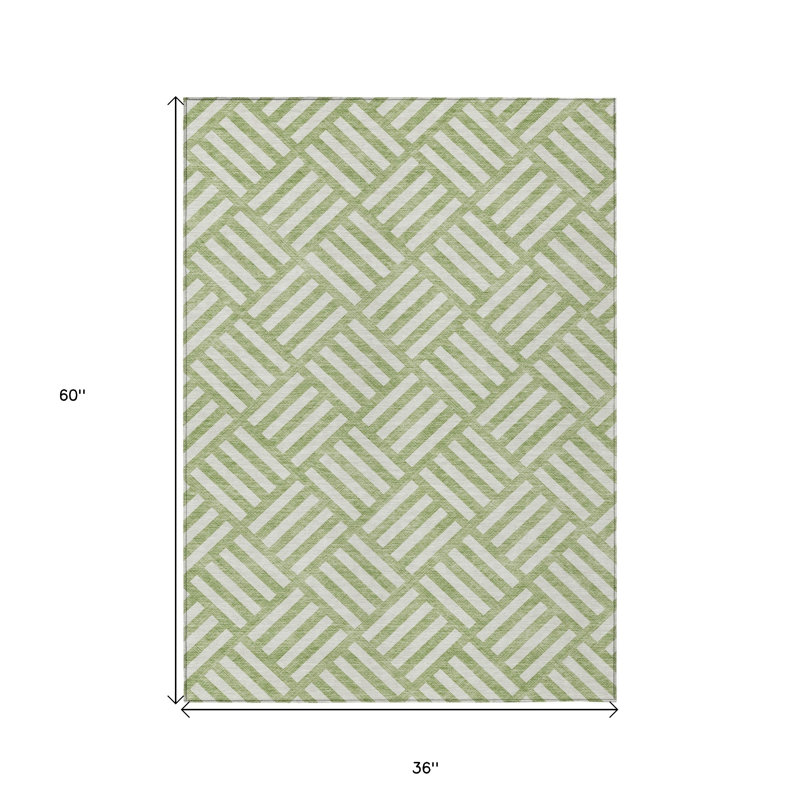 Tapis d'intérieur / extérieur géométrique lavable 3 pi x 5 pi vert et ivoire