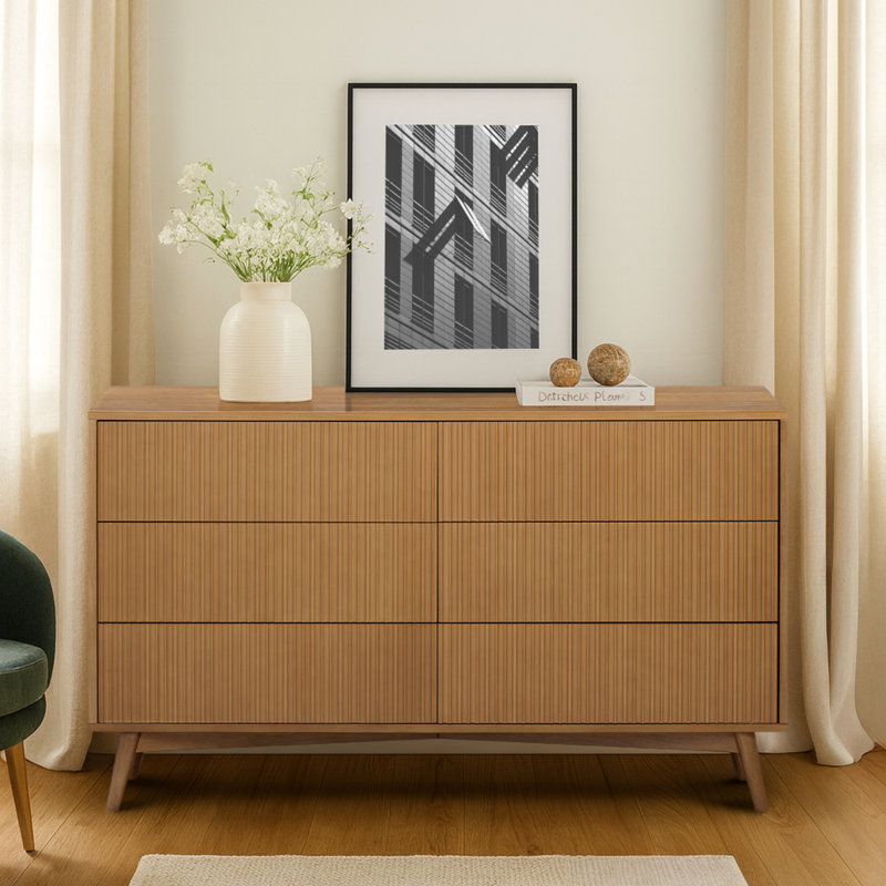 Solid Wood 140cm W 6 - Drawer Chest of Drawers, Natural
