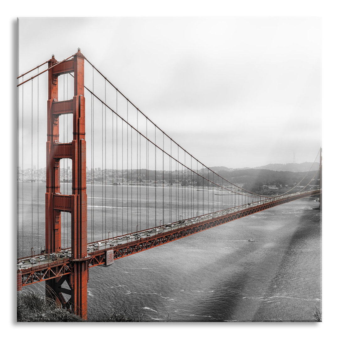 Glasbild Quadratisch | Wandbild Auf Echtglas | Golden Gate Bridge || Inkl. Aufhängung Und Abstandshalter, LQy17058, 1