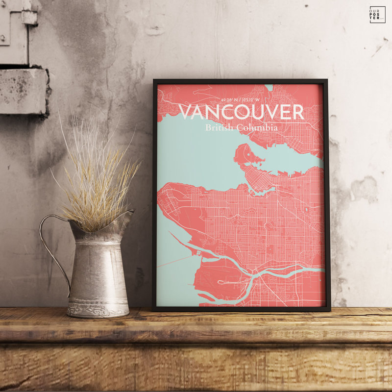 « vancouver city map », reproduction d’impression sur affiche en mer, H 36 po x l 24 po