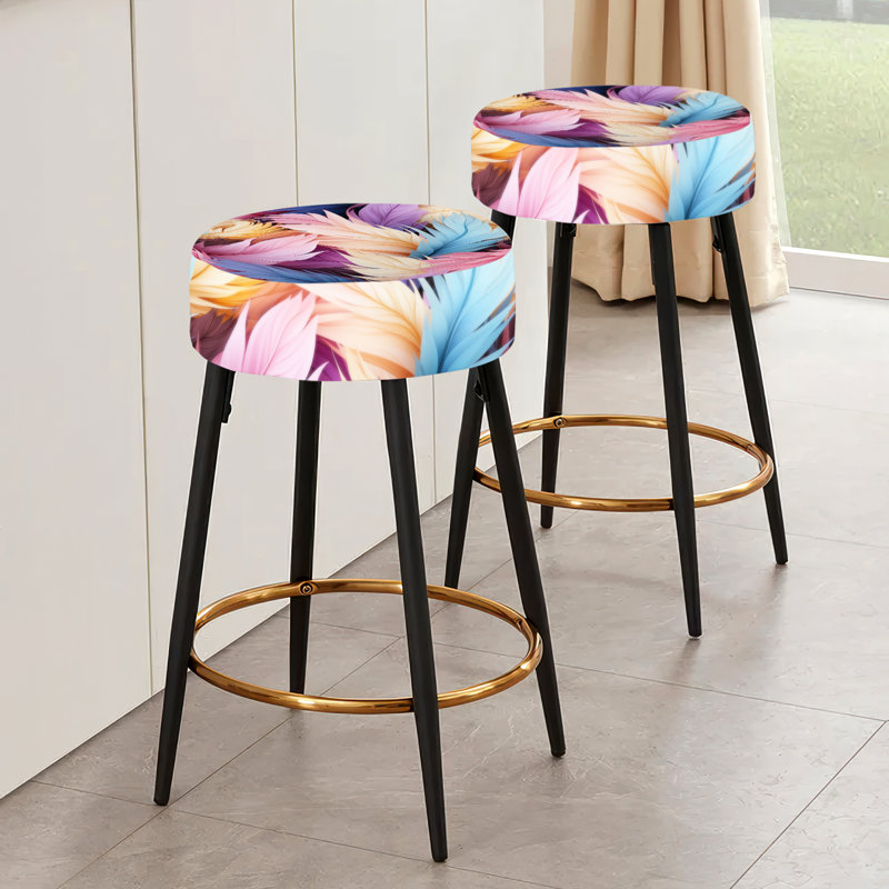 Ensemble de 2 tabourets de bar abstraits à plumes roses et beiges