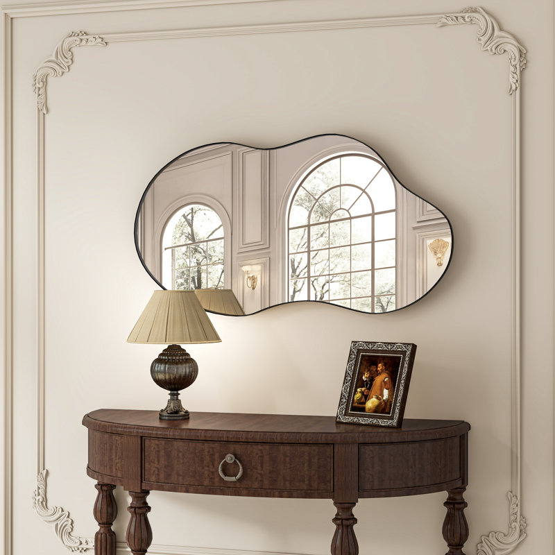 Asymmetrical Metal Framed Wall Accent Mirror, Black, 111cm H x 55cm W