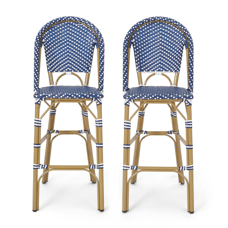 Ensemble de tabourets d'extérieur d'inspiration française avec motif en rotin tissé