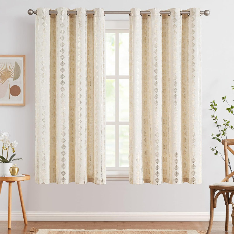 Paire de rideaux semi-transparents avec passe-tringle Amadas, L 52 po x L 63 po, Lin doré