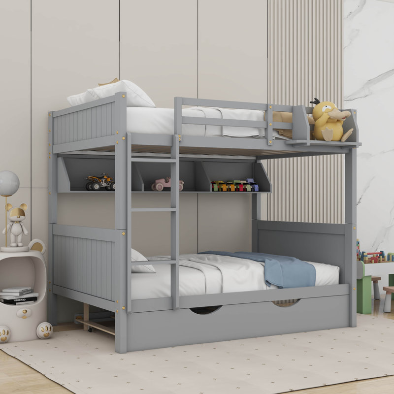 Lit superposé double au-dessus de double avec lit gigogne Pasko Kids, gris
