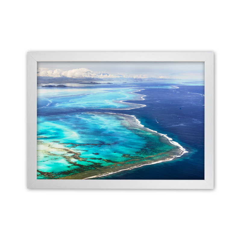 Aerial Reef by Karsten Wrobel - Print on Canvas, 64cm H x 88cm W x 3cm D, White Framed