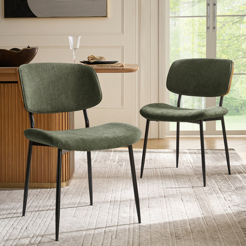 Balloo 20.75"W Modern Fabric Seat Cushion Dinning Chair with Curved Wooden Backrest (Set of 2), Moss