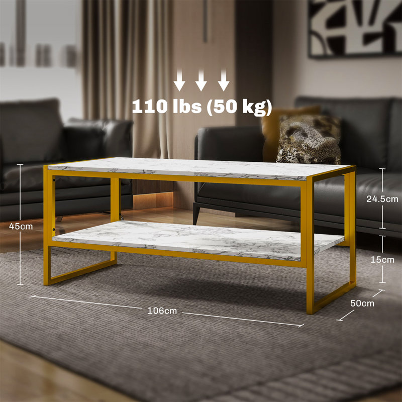 Clida Coffee Table with Storage, White, Gold