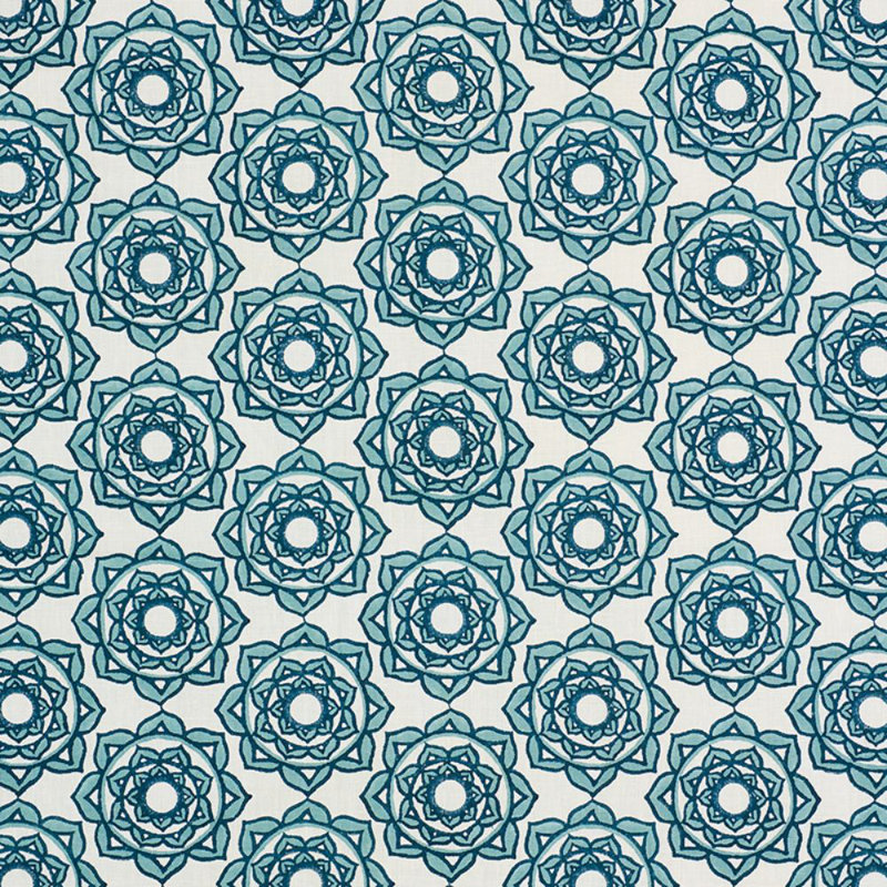 Schumacher x Molly Mahon Rose Fabric, Blue/ Medium Blue/ White