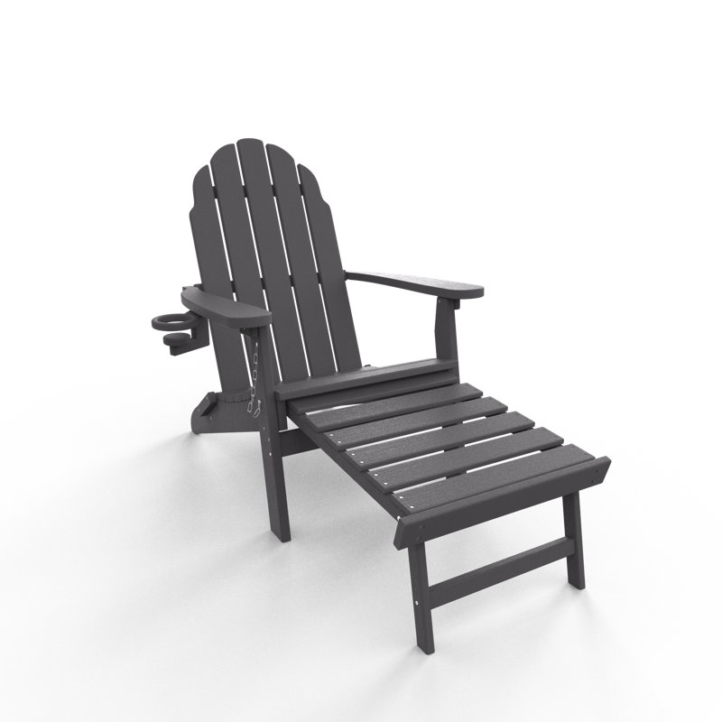 Chaise Adirondack de conception ergonomique pliable avec repose-pieds Adewumi, Gris ardoise