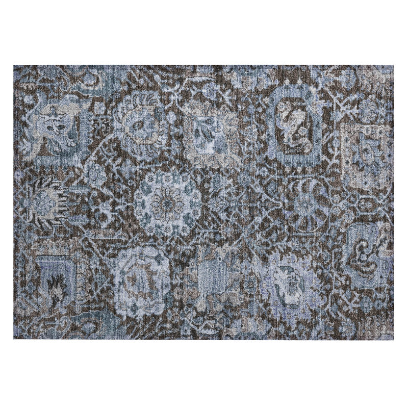 Denim Blue Flat Woven Rectangular Synthetic Rug