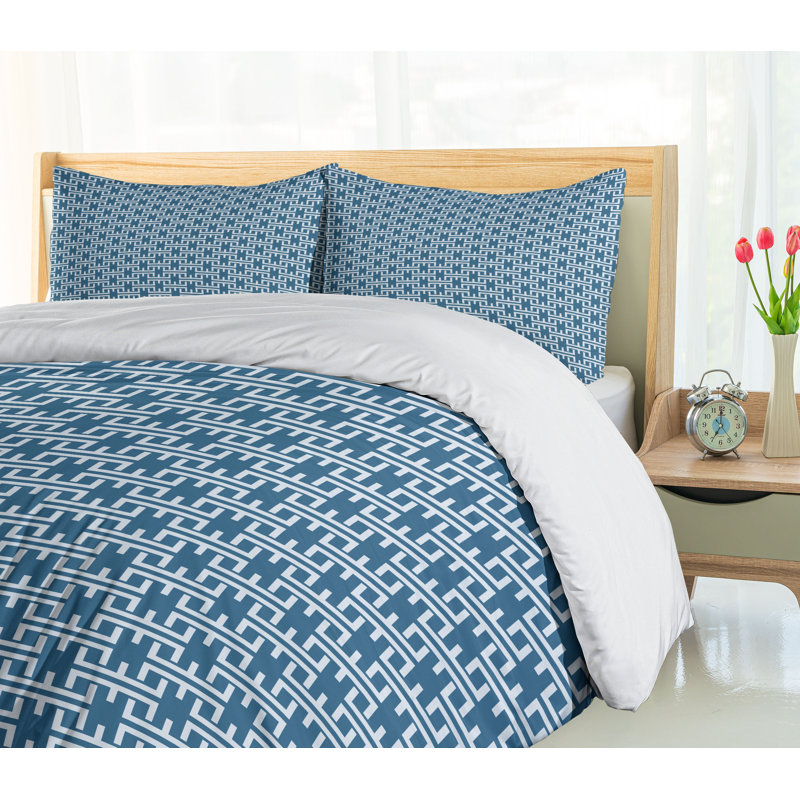 Pale Blue and White Geometric California King Duvet Cover Set
