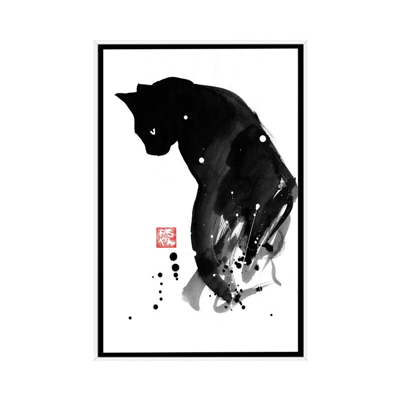 Chat A Tache by Péchane - Print on Canvas, 152.5 cm H x 101.5 cm W, White Framed