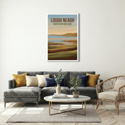 Lough Neagh, Northern Ireland - Romantic Lakeside Escape Travel Poster (Vintage Style). Giclee Print On Wrapped Canvas. Wall Art, Home Decor - Natural Landmarks, Northern Ireland - Wrapped Canvas Print