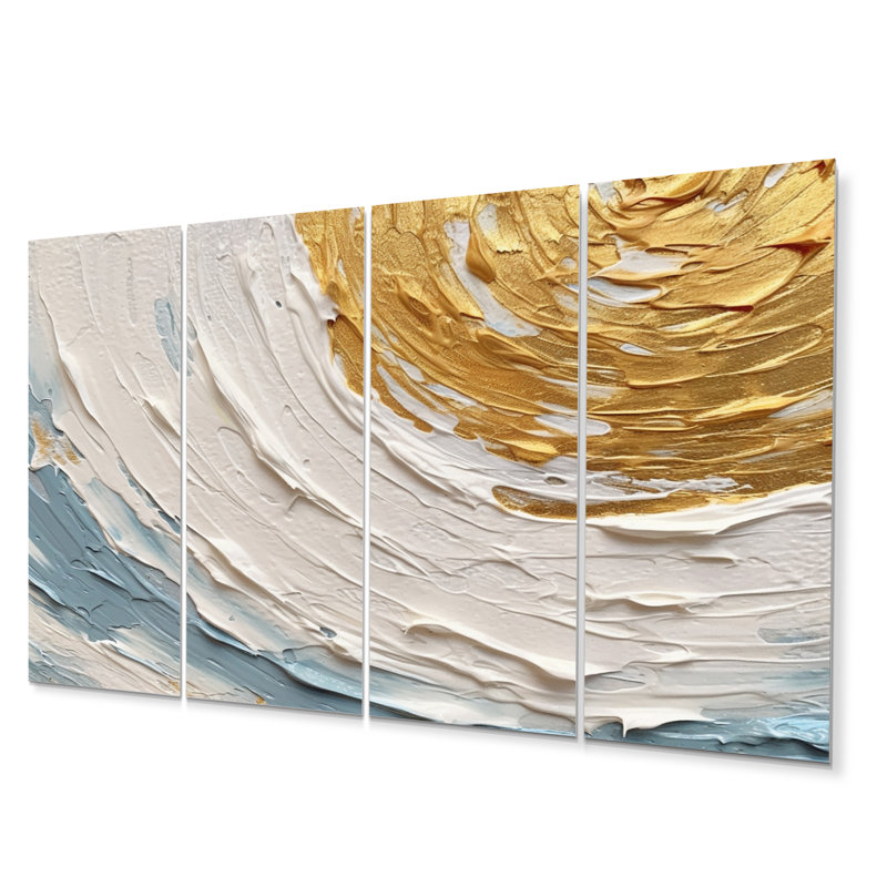 «Gold and Blue Vibrant Spirals II - Abstract Spirals», ensemble de reproductions d'art mural en métal