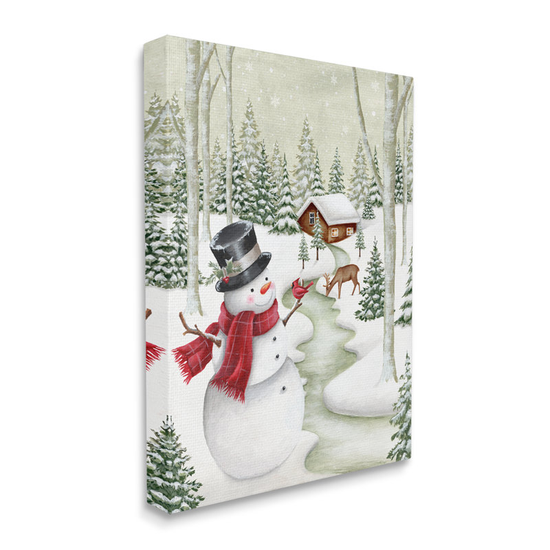 «Snowman On Snowy Path On Canvas» par Emma Leach, H 20 po x l 16 po x P 1,5 po