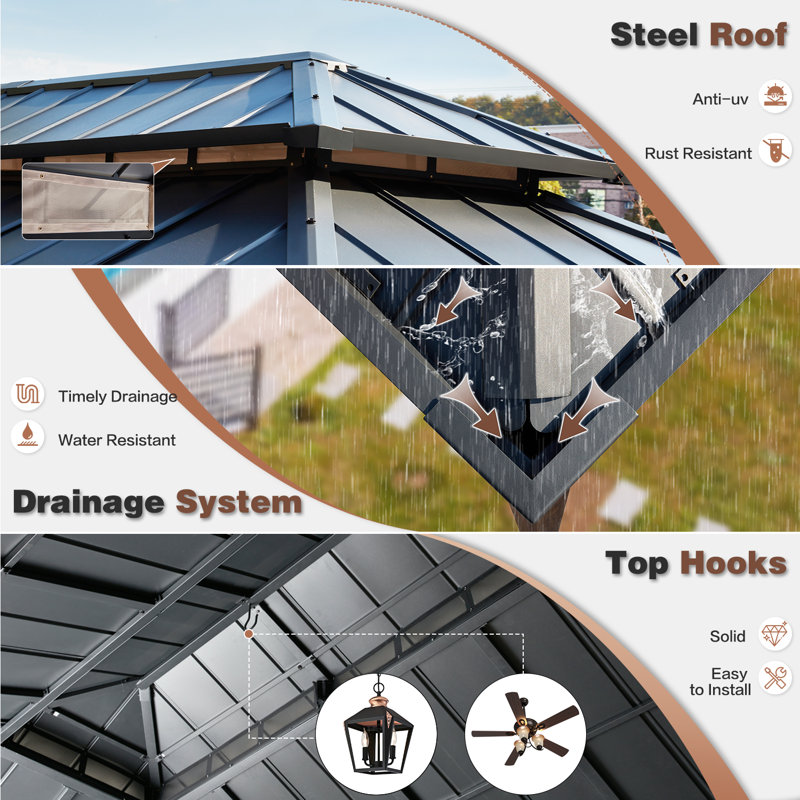 12 Ft. W x 16 Ft. D Aluminum Gazebo, Thickened Columns Gazebo