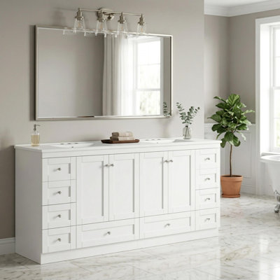 72" Freestanding Bathroom Vanity with Ceramic Sink, Soft-Close Drawers & Doors