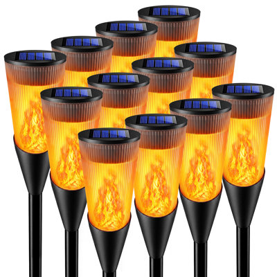 Lot de 12 lampes de poche solaires AWW à flamme vacillante, éclairage solaire extérieur pour allée, cour, terrasse et aménagement paysager