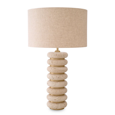 Table Lamp Baron Travertine Antique Brass Finish Excl Shade