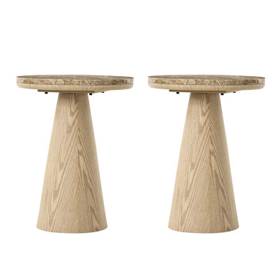 Otterburn 20"Tall Modern Round End Table With Genuine Marble Top And Oak
