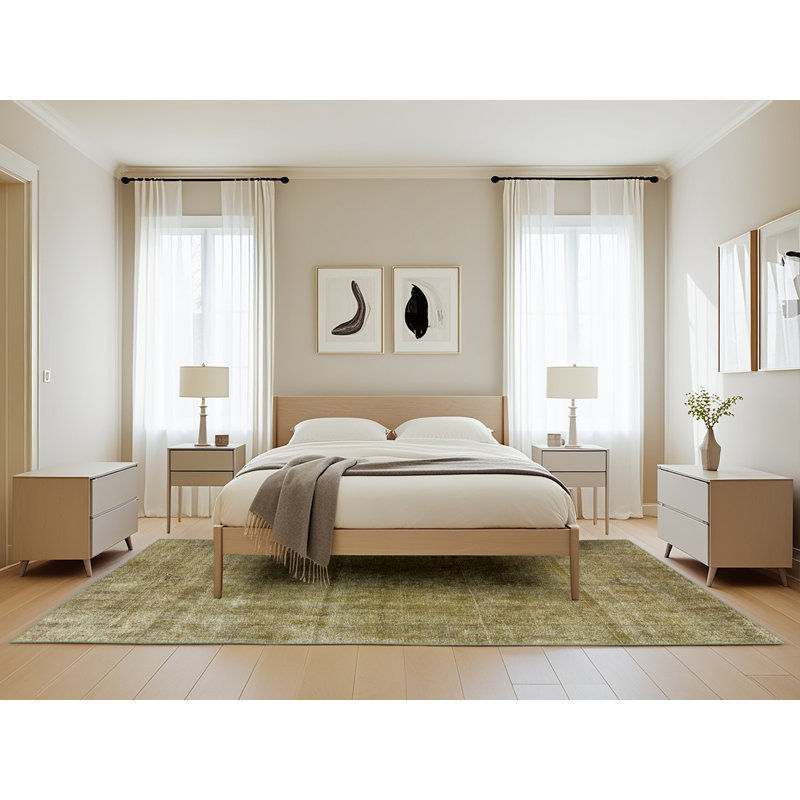 Tapis fédéral à motif abstrait vert, Rectangle 5 pi x 8 pi
