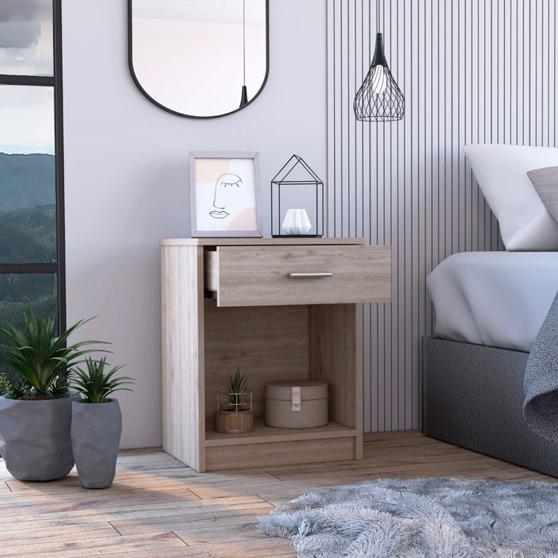 Pictor Bedroom Nightstand, with One Drawer, Lower Shelf, Brown