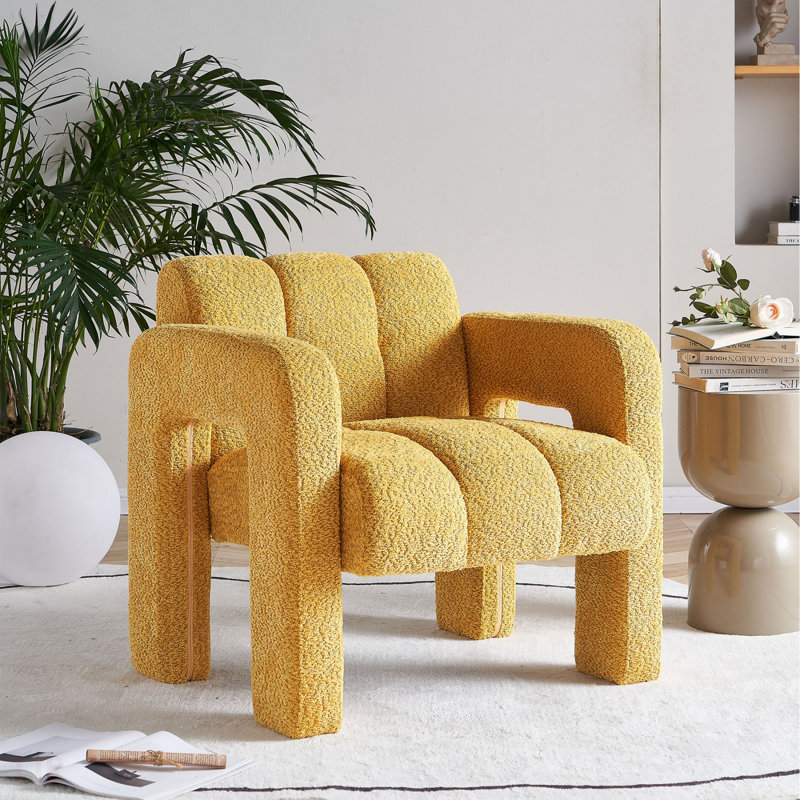 Practical Single Chair, Wide Upholstered Accent Chair, Boucle Yellow