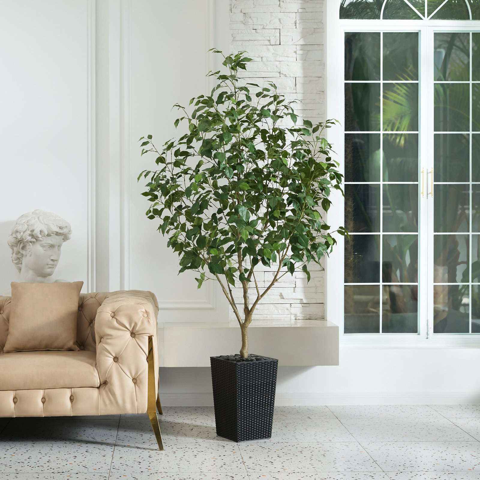 George Ficus Tree in Decorative Vase, Black, 72" H x 24" W x 24" D