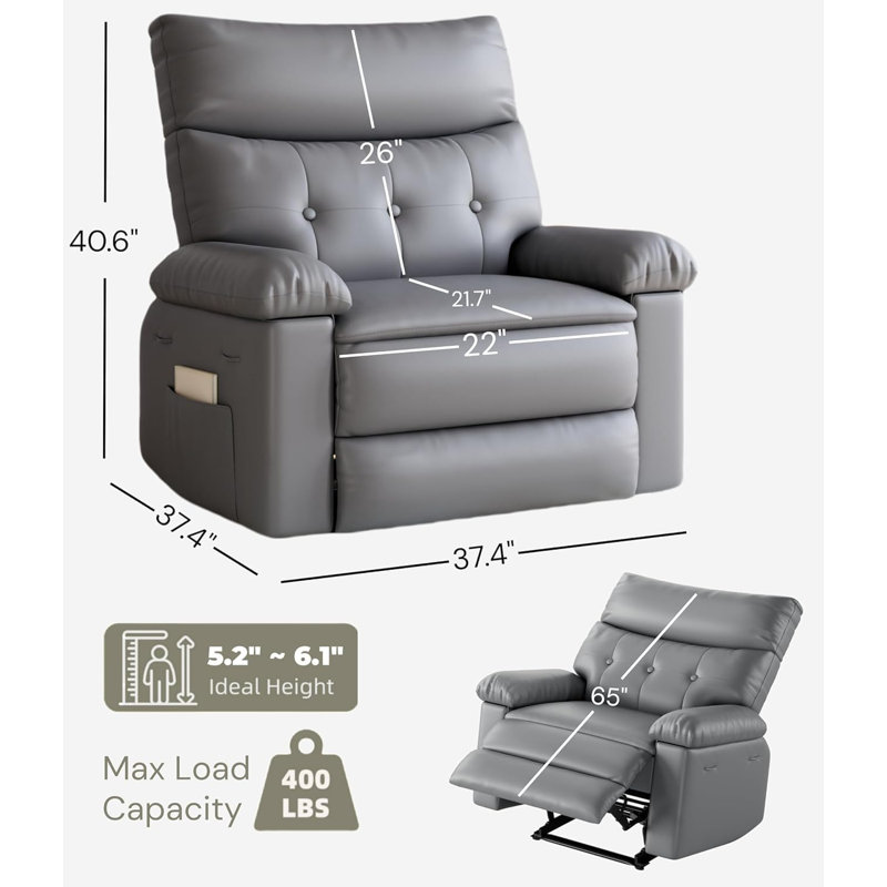 22"W Rocker Recliner, with Oversized Seat, Gray