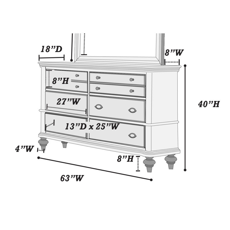 Commode double 6 tiroirs l 63 po