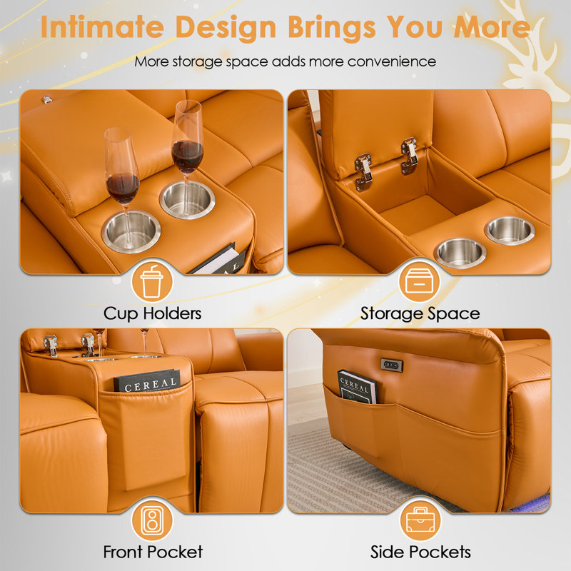 Fauteuil inclinable électrique avec console et causeuse Wall Light, Orange