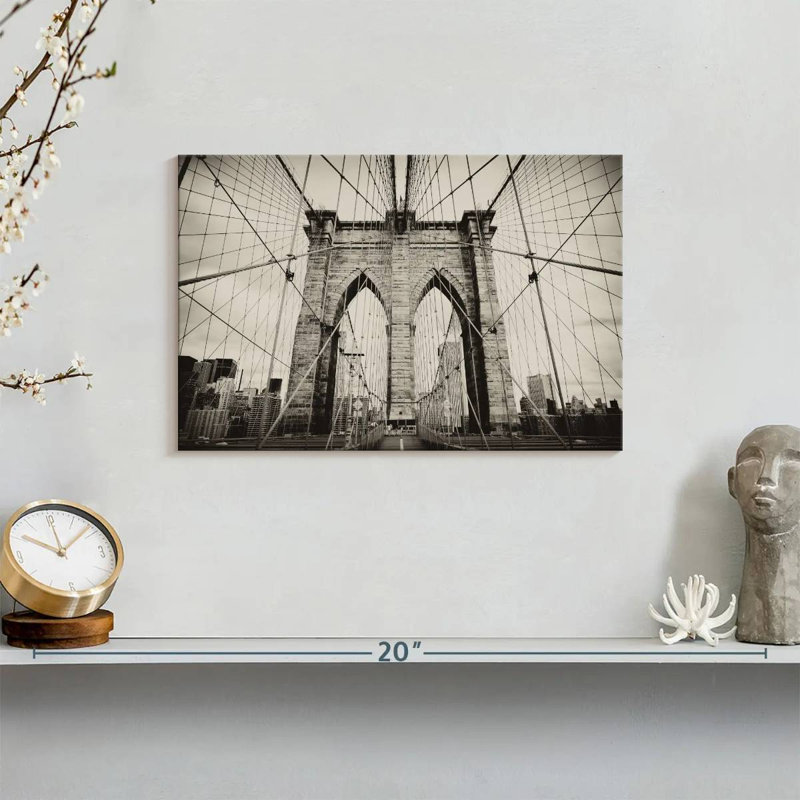 Impression sur toile, pont monochrome de Brooklyn, H 8 po x l 12 po x P 1 po