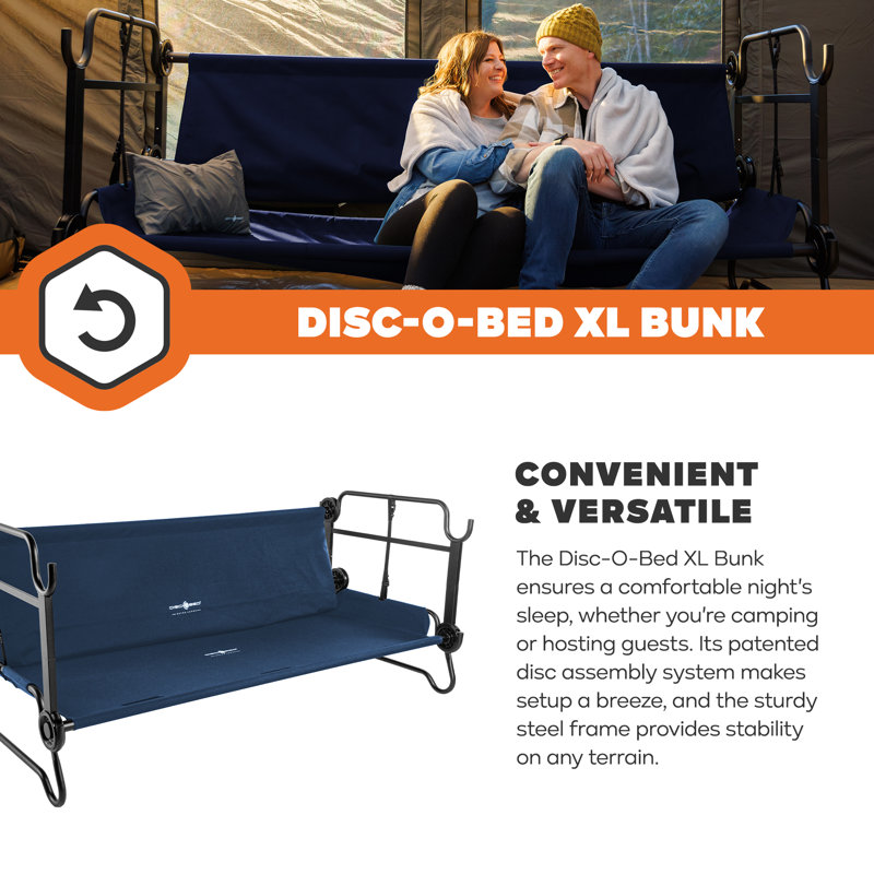 Disc-O-Bed Extra Large Outdoor Convertible 2 Person Portable Camping Cots, Navy, Navy