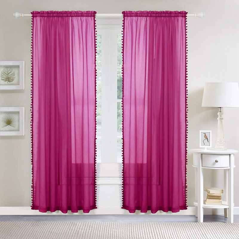 Aeian Semi Sheer Curtain Pair, 60" W x 84" L, Pink