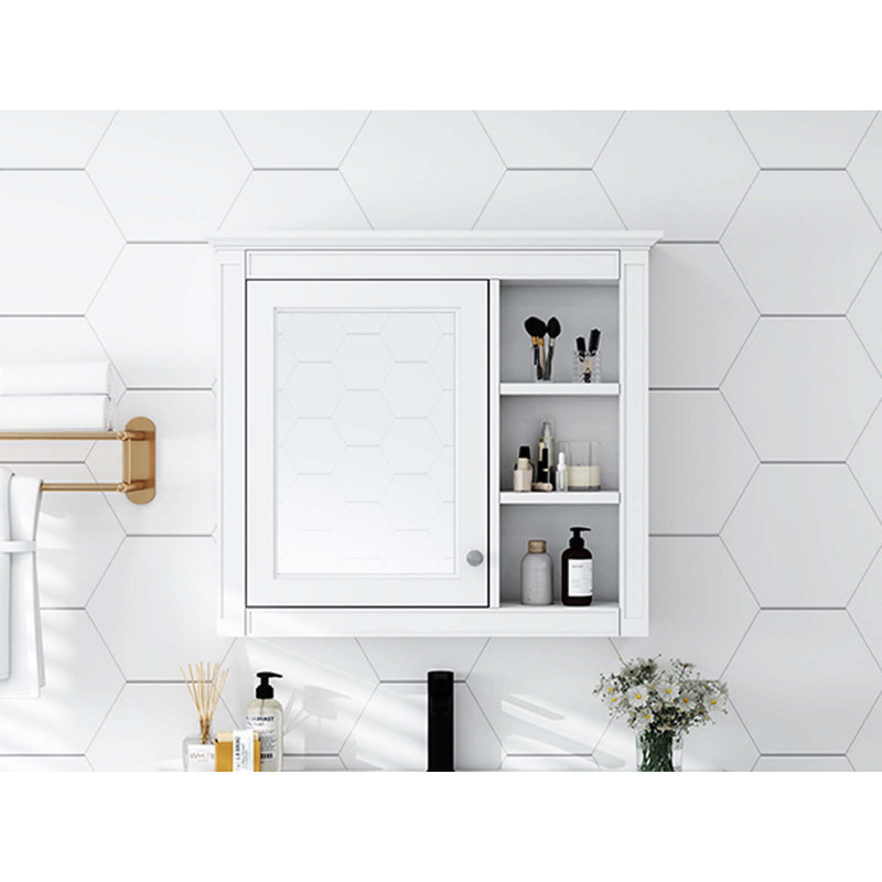 Armoire à pharmacie murale moderne avec miroir et 3 tablettes ouvertes Modern, Blanc