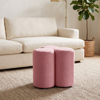 Petal Flower Teddy Fleece Footstool Ottoman, Upholstered Decorative Accent Stool for Home