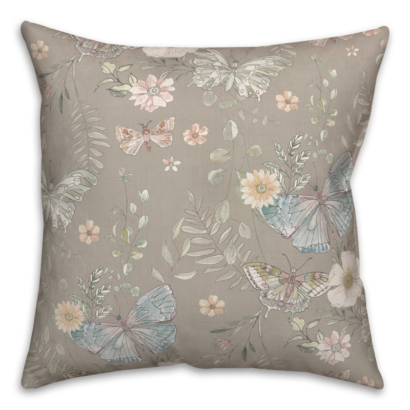Floral Reversible Throw Pillow, Gray