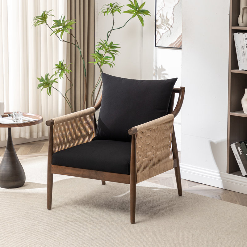 Cofield Upholstered Solid Wood Accent Chair, Black