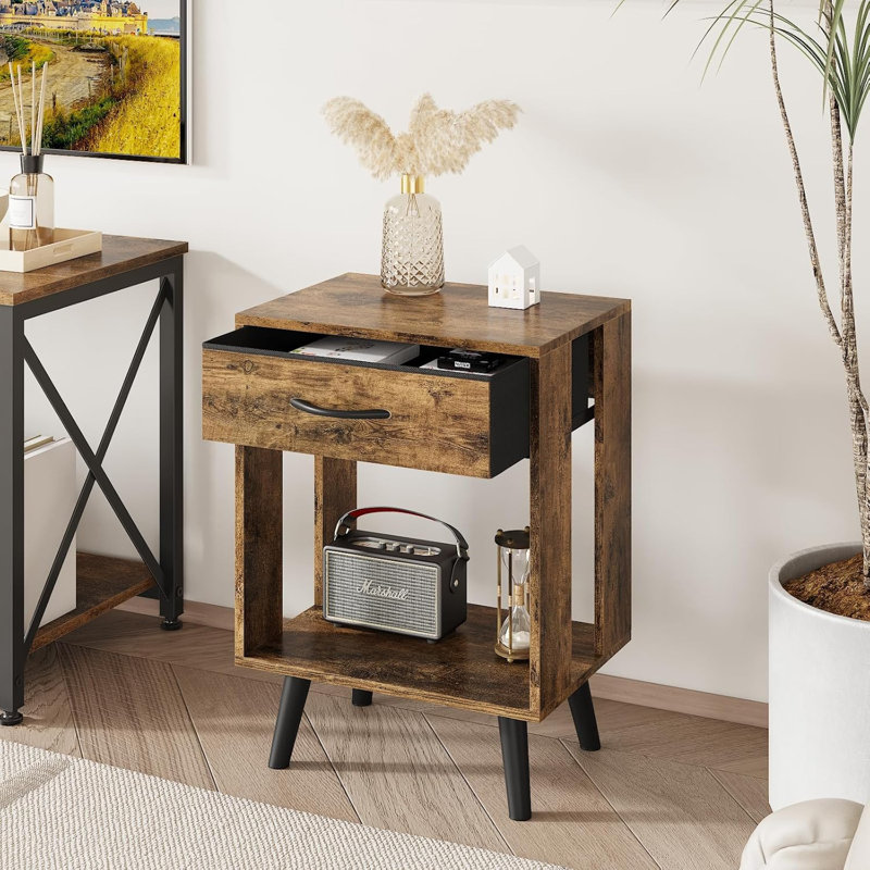 Rustic Brown Nightstand - Unique Design With Ample Storage For Bedroom & Living Room, Brown