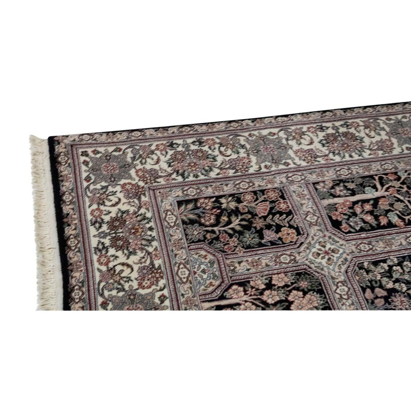 Tapis noir / gris de haute qualité noué à la main de conception unique