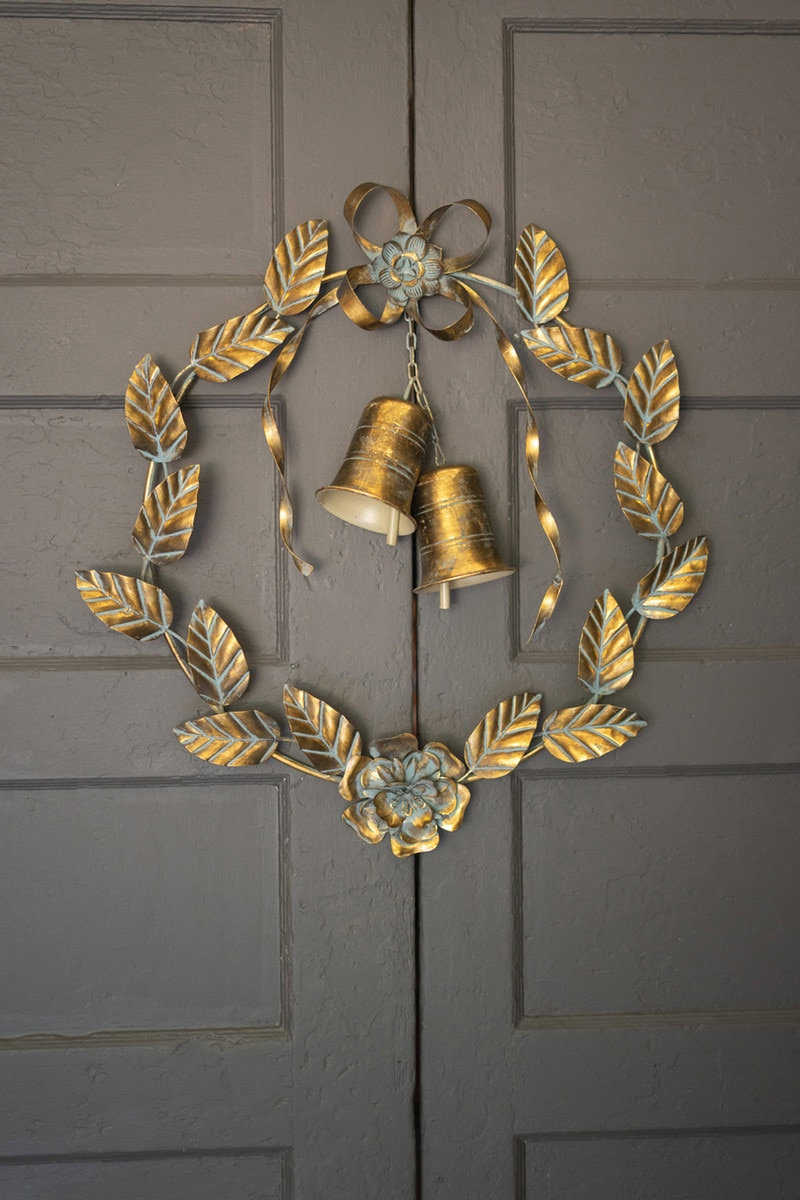  Antique Brass Christmas Door Wreath Leaves and Bells (Min 2)