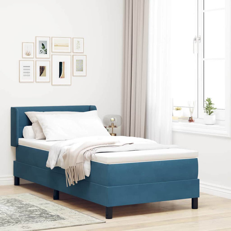 Lit avec sommier tapissier Vidaxl 39,4 x 78,7 po en velours noir, Bleu foncé
