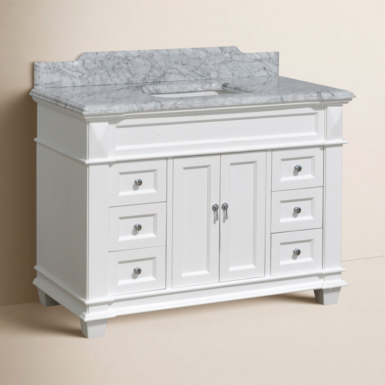 Ensa 48'' Single Bathroom Vanity, Carrara Marble, White