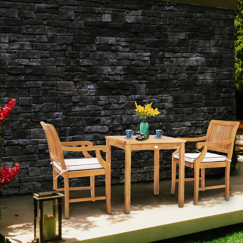2 - Person Teak Wood Patio Dining Set with Square Table , Cushions Included
