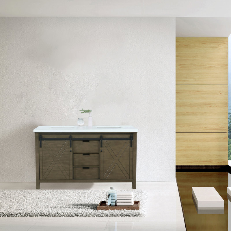 Marsyas 60" Rustic Brown Double Vanity with Quartz Top
