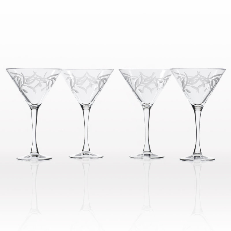 Elegant Clear Glass Olive Branch Martini Set of 4