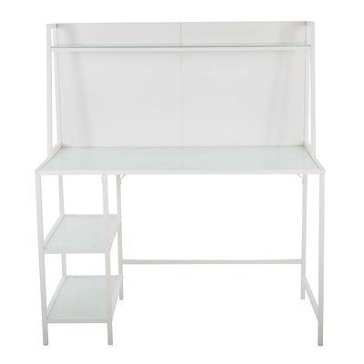 Bureau contemporain Tier en métal blanc et verre givré