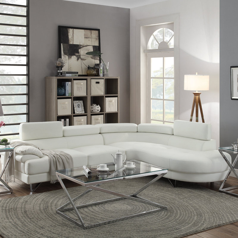 Ensemble de salon moderne en forme de L 2 pièces, Blanc
